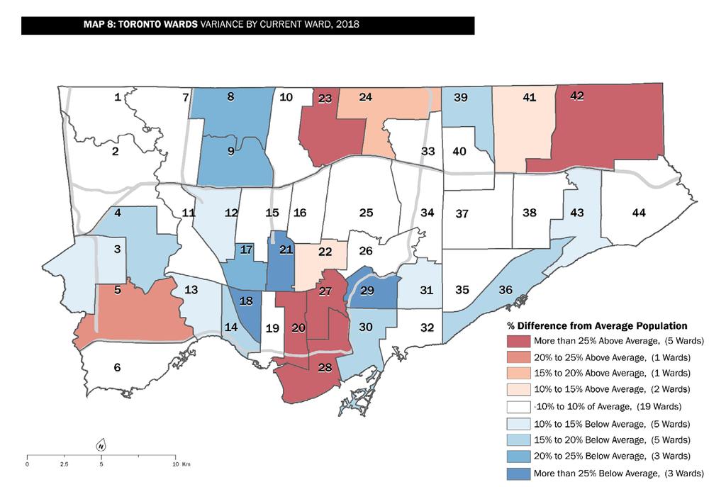 Map 8: Toronto Wards Variance by Current Ward, 2018