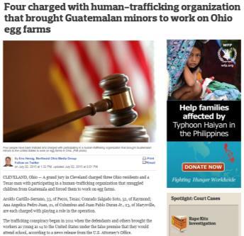 Labor in Ohio On July 2, 2015, a grand jury in Cleveland charged three Ohio residents and a Texas man with participating in a human trafficking organization that smuggled children from Guatemala and