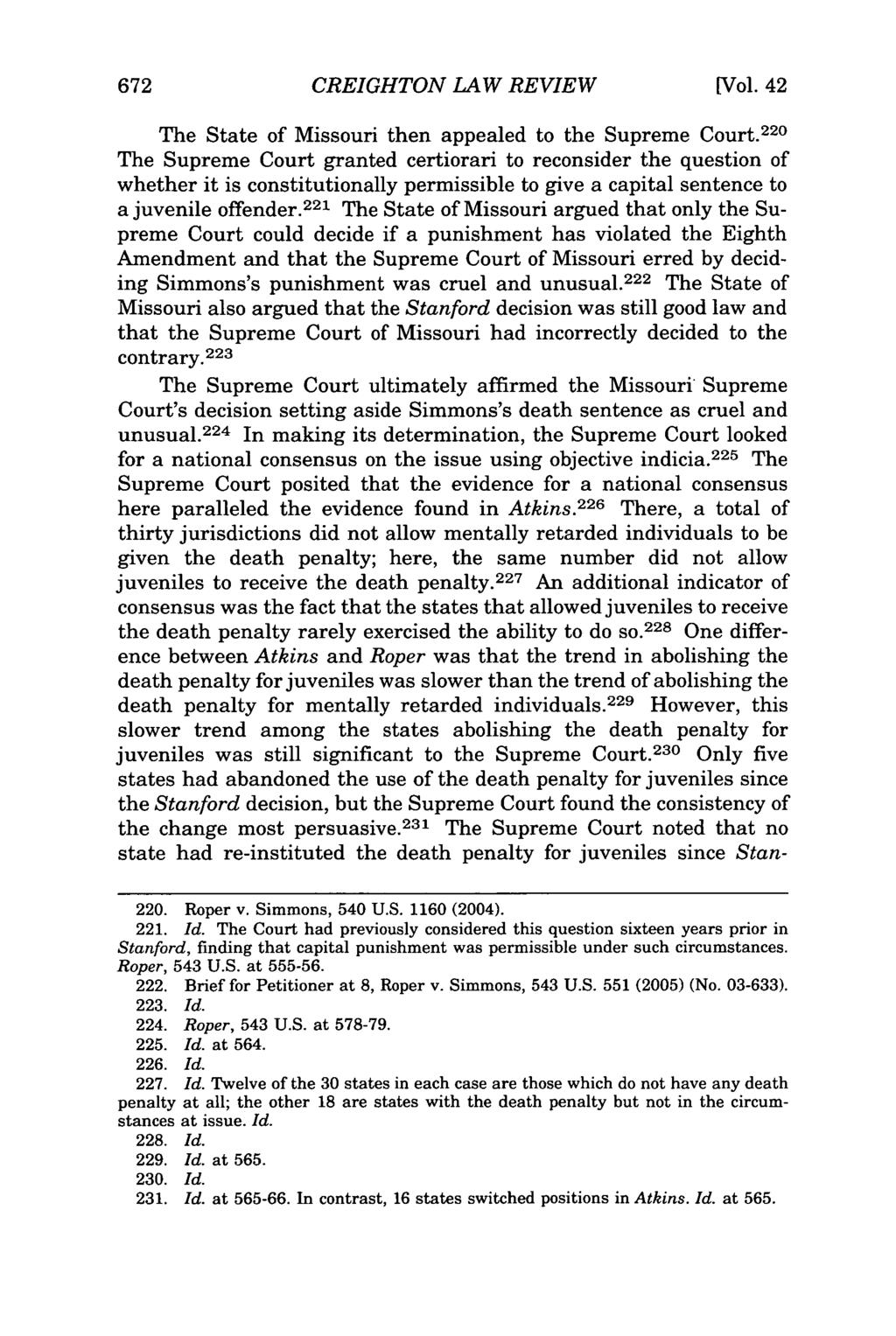 CREIGHTON LAW REVIEW [Vol. 42 The State of Missouri then appealed to the Supreme Court.