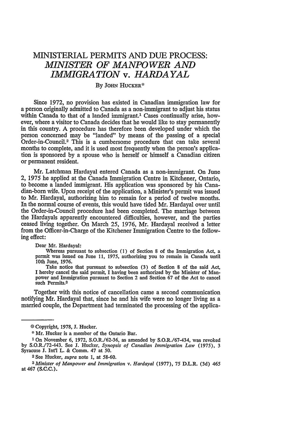 MINISTERIAL PERMITS AND DUE PROCESS: MINISTER OF MANPOWER AND IMMIGRATION v.