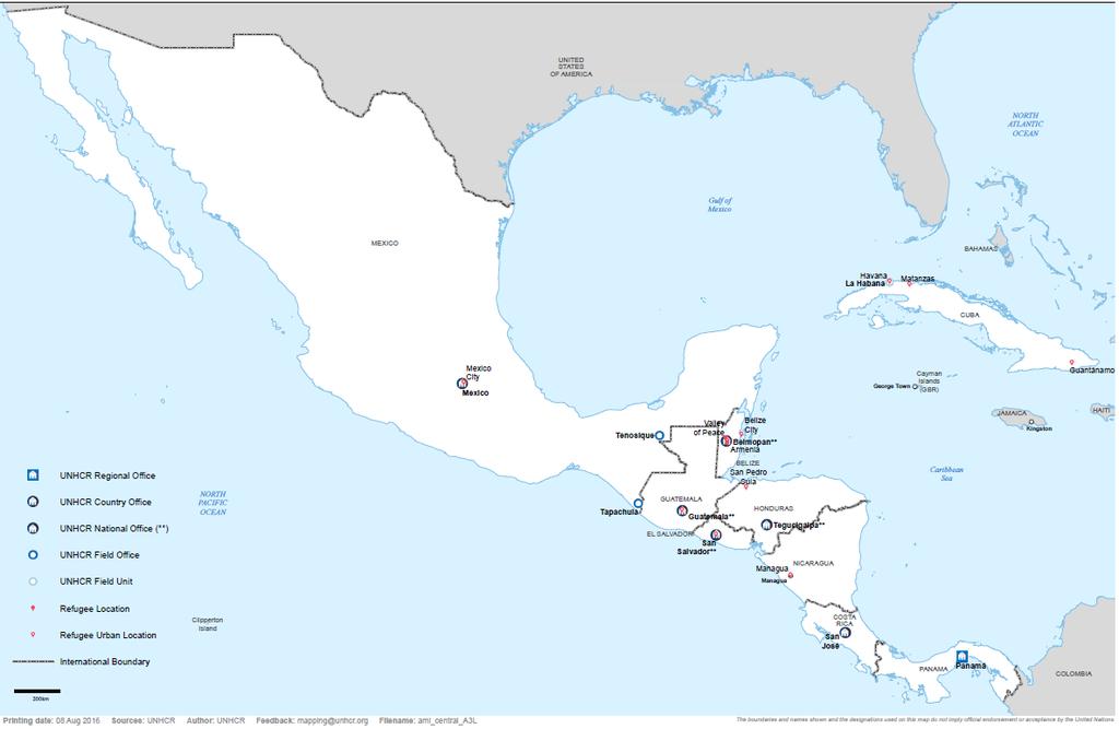Map with overview of the region's countries Central America covers a land area of some 508,000 km2, which is slightly bigger than the US state of California or the total land mass of Spain.