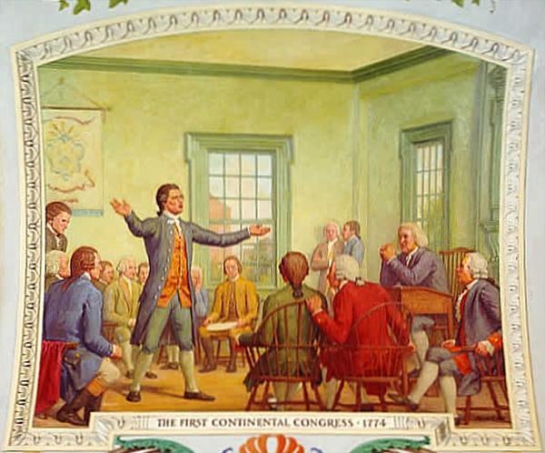 The First Continental Congress Philadelphia 56 Delegates John Adams and Samuel Adams Georgia Does Not Send a Representative Debate How to React to