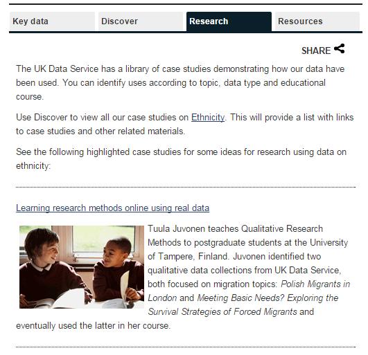 Data By Theme page (3) Research tab Can browse existing studies using Understanding Society