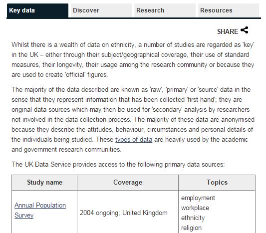 Data By Theme page (5) Key Data tab Links to key studies which contain data on