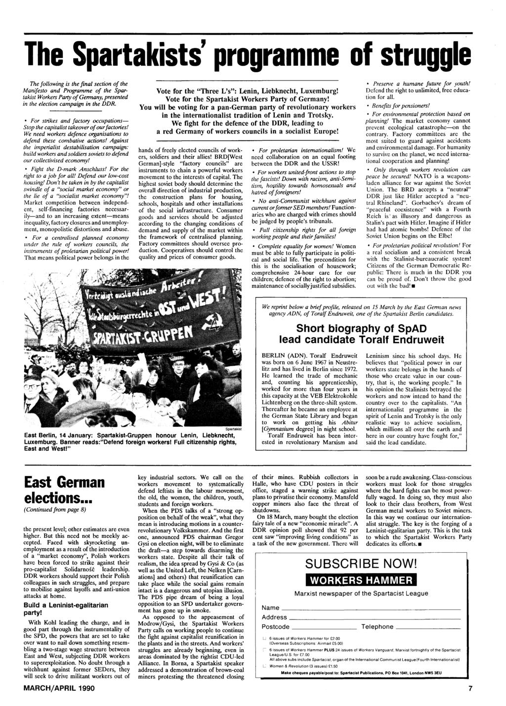 The Spartakists' programme of struggle The following is the final section of the Manifesto and Programme of the Spartakist Workers Party of Gennany, presented in the election campaign in the DDR.