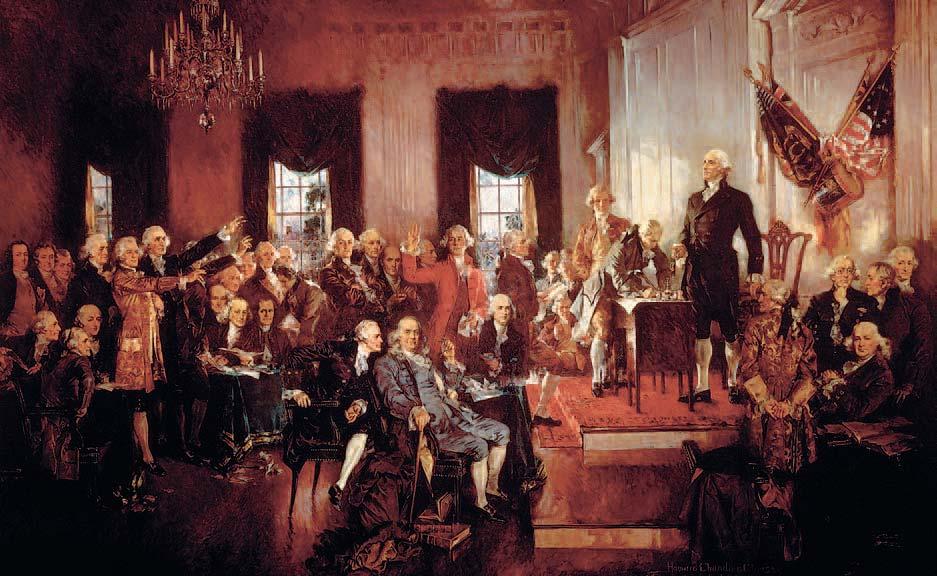 Delegates sign the new U.S. Constitution in Philadelphia in 1787.