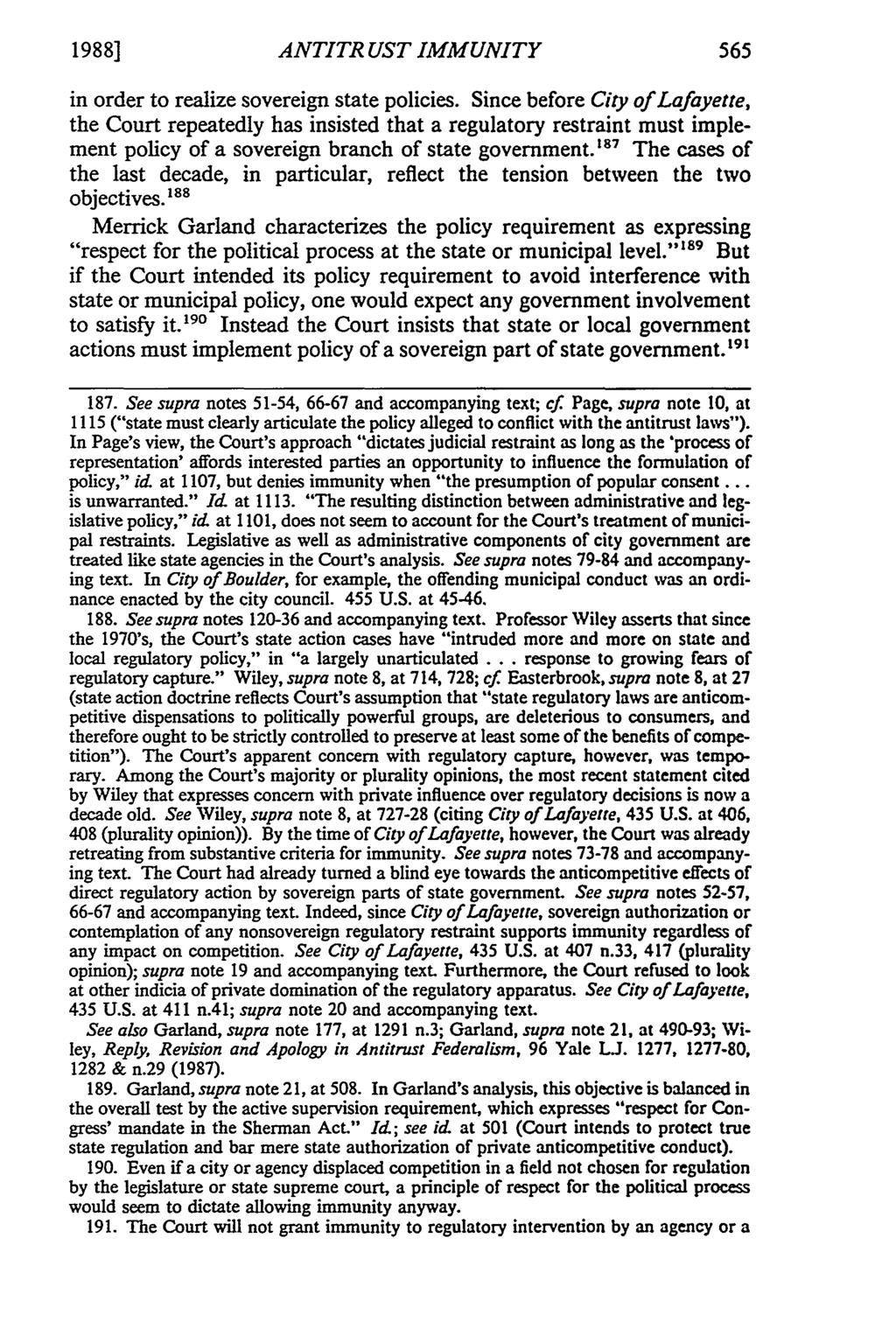 1988] ANTITRUST IMMUNITY in order to realize sovereign state policies.