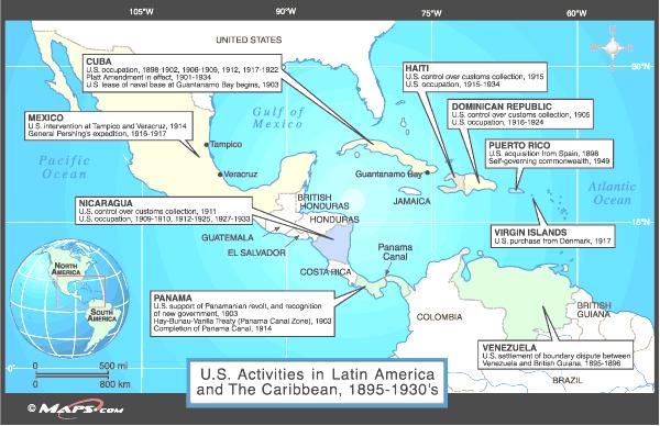 CUBA **U.S. Occupation, 1898-1902, 1906-1909, 1912, 1917-1922; **Platt Amendment in effect 1901-1934; **U.S. lease of naval base at Guantanomo Bay begins MEXICO **U.S. intervention in Tampico and Veracruz, 1914; **General Pershing s expedition, 1915-1917.