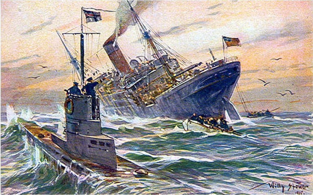 U-Boats Feb. 1915 German U-Boat war around the British Isles. Sank merchant ships headed to England without warning.