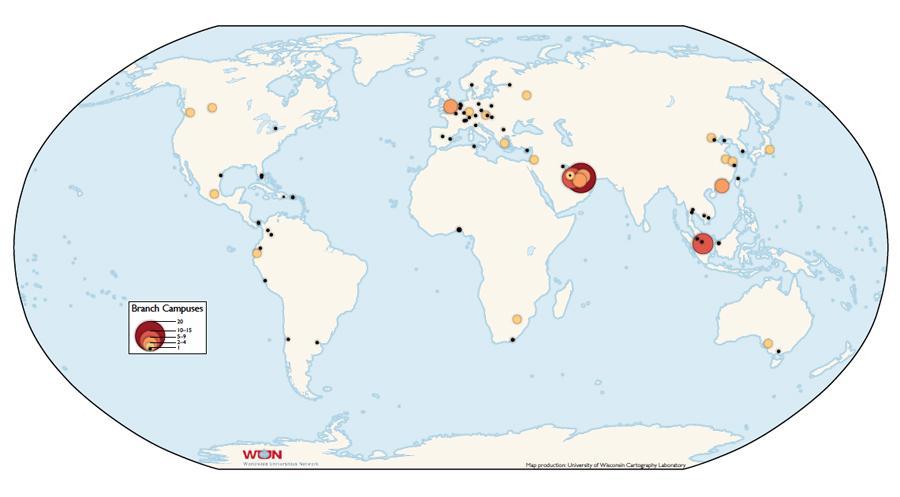 Figure 4: Location of branch campuses worldwide Source: Olds and Robertson, 2011, at: http://globalhighered.wordpress.com/ 22.