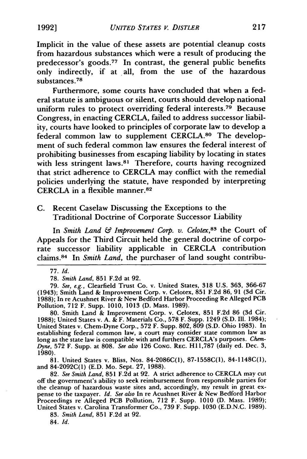 1992] Girard: An Expansion of Corporate Successor Liability Under CERCLA: Unite UNITED STATES V.