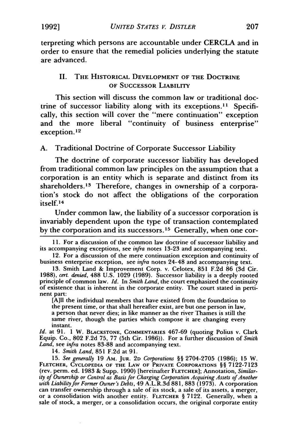 19921 Girard: An Expansion of Corporate Successor Liability Under CERCLA: Unite UNITED STATES V.