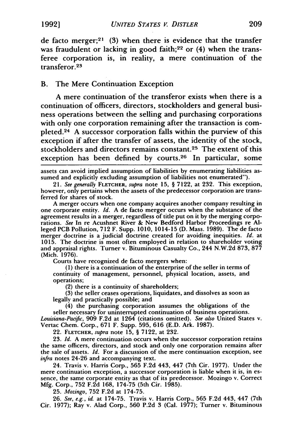 Girard: An Expansion of Corporate Successor Liability Under CERCLA: Unite 1992] UNITED STATES v.