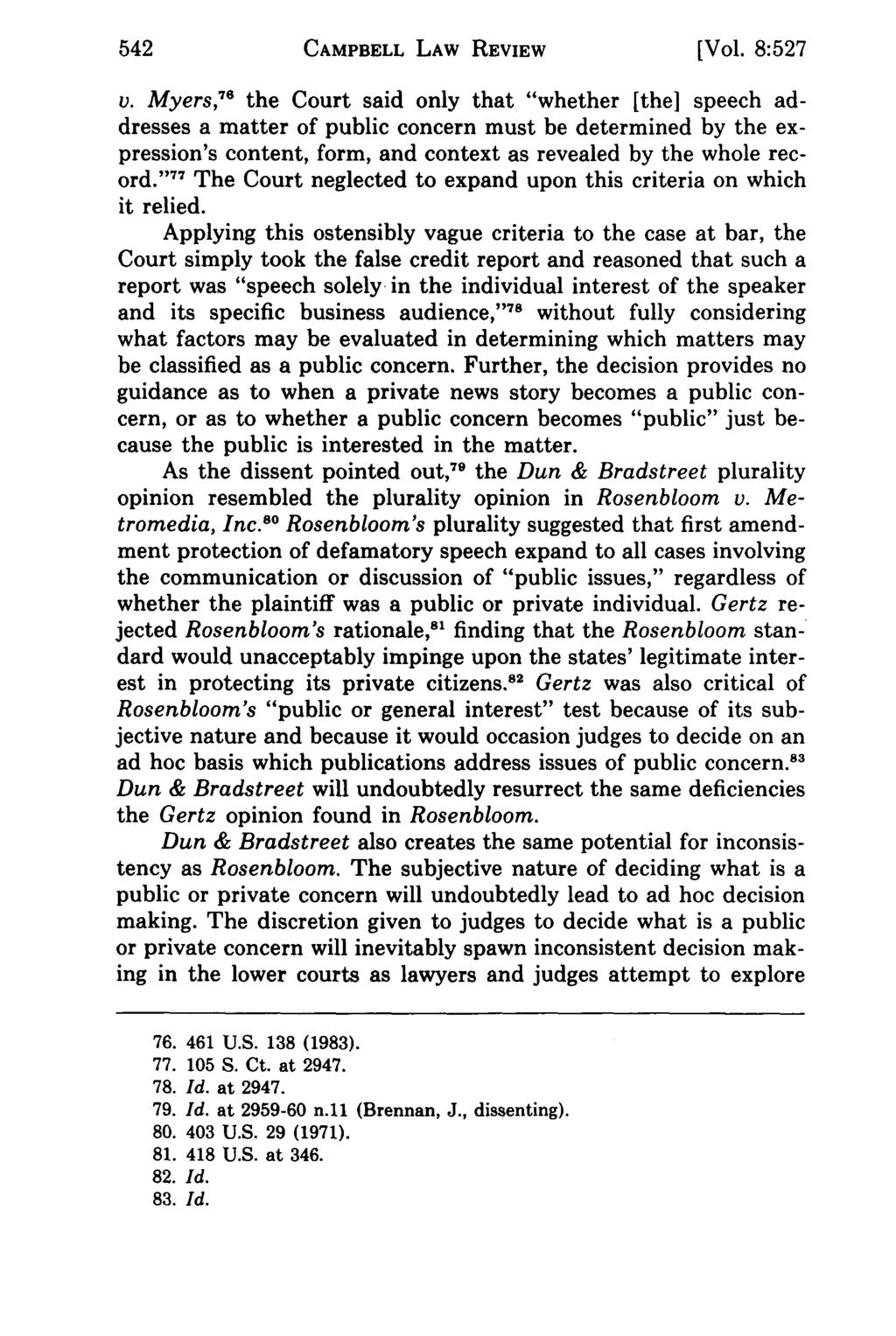 Campbell CAMPBELL Law Review, LAW Vol. 8, REVIEW Iss. 3 [1986], Art. 7 [Vol. 8:527 v.