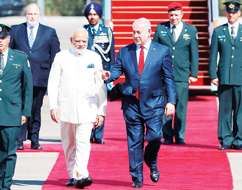 Prime Minister Benjamin Netanyahu greeted Modi at Israel s international airport on Tuesday and will accompany the Indian leader throughout the three-day visit.