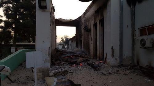 A destroyed area of the MSF hospital in Kunduz, Afghanistan is visible at first light on 03 October 2015, the morning after the facility