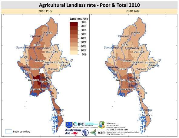 Agricultural landless rate State/Region 2010 Poor 2010 Non poor 2005 Total 2010 Total Yangon 57.5 29.5 51.2 39.4 UNION 33.6 19.8 25.7 23.6 Figure 6.