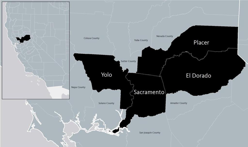 Introduction Geography 16 This profile describes demographic, economic, and health conditions in the Sacramento region, which consists of El Dorado, Placer, Sacramento, and Yolo counties.