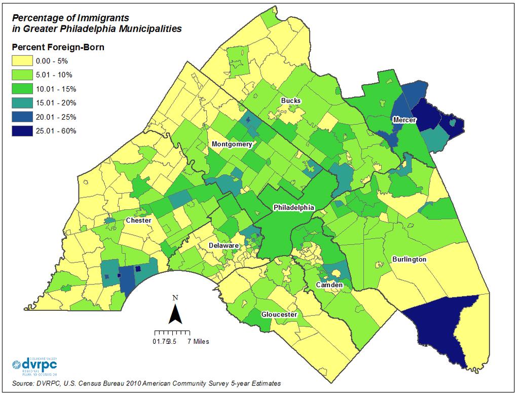 Percentage of Foreign-born Municipalities with Highest Percentage of Immigrants Millbourne Borough Avondale Borough West Windsor Township Kennett Square Borough East Windsor Township Colwyn Borough