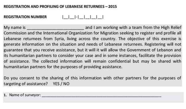 D: Registration Form (F2) Returnees at Risk: Profiling Lebanese