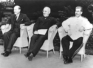 Churchill wants strong Germany as buffer against Stalin. FDR argues for a United Nations.