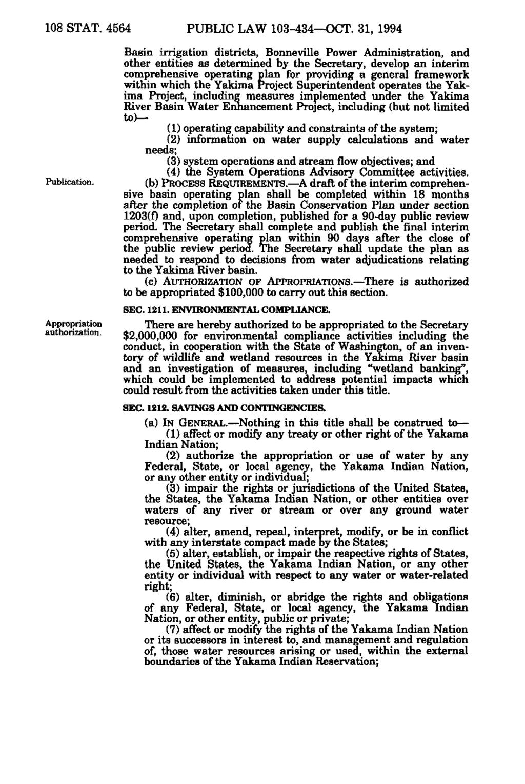 108 STAT. 4564 PUBLIC LAW 103-434 OCT. 31, 1994 Publication. Appropriation authorization.