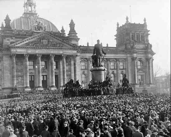 Revolution, Civil War, and the Weimar Republic Oct.-Nov. 1918 mutiny by German navy in Kiel; William II abdicates Nov.