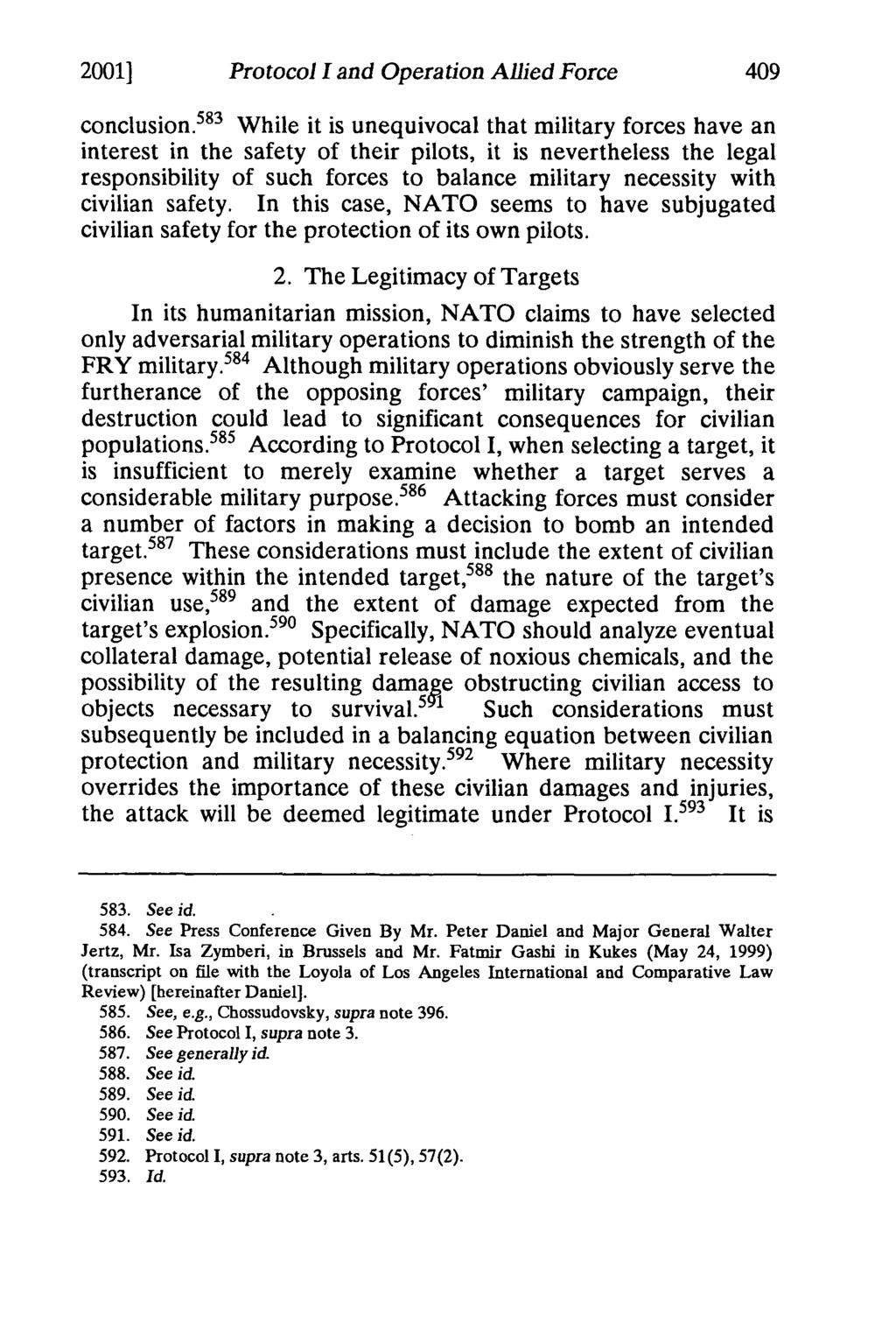 2001] Protocol I and Operation Allied Force 409 conclusion.