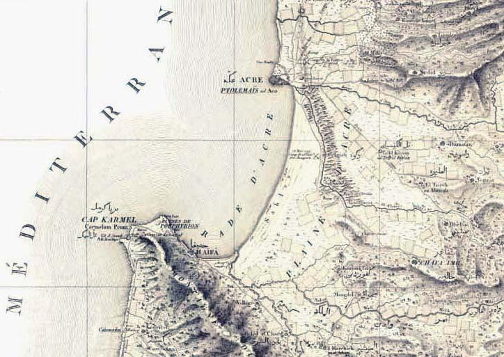 . Fig. 12: A section of one of the six sheets of Jacotin map that covers Palestine. The map was made after the Napoleon invasion to Palestine.