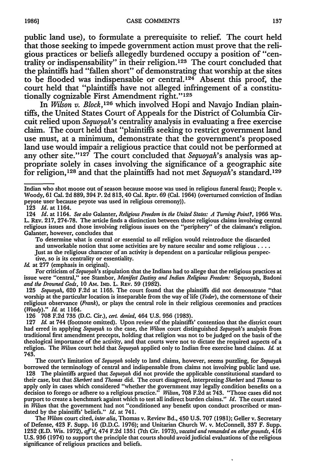 19861 CASE COMMENTS public land use), to formulate a prerequisite to relief.