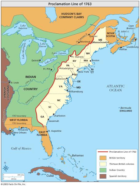 The Proclamation of 1763 p. 175 Geography Skills : The proclamation of 1763 closed the lands west of the Appalachian Mountains to settlement.