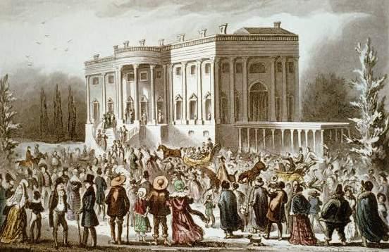In keeping with the new spirit of democracy, Jackson gave a giant inaugural party. The crowd swarms to the White House on March 4, 1829.