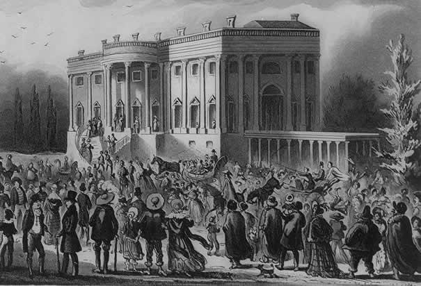 One observer claimed that the reign of King Mob seemed triumphant. The crowd swarms to the White House on March 4, 1829.