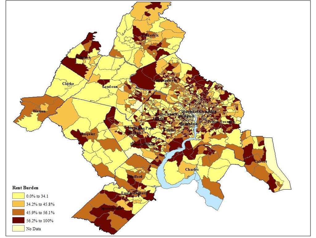 Figure 2: Rent burden by Census Tract, 2012 60% Figure 3: Geographic Distribution of Rent burden and Commutes 50% 40% 30% 20% 10% 0% Total Rent Burden Low Rent