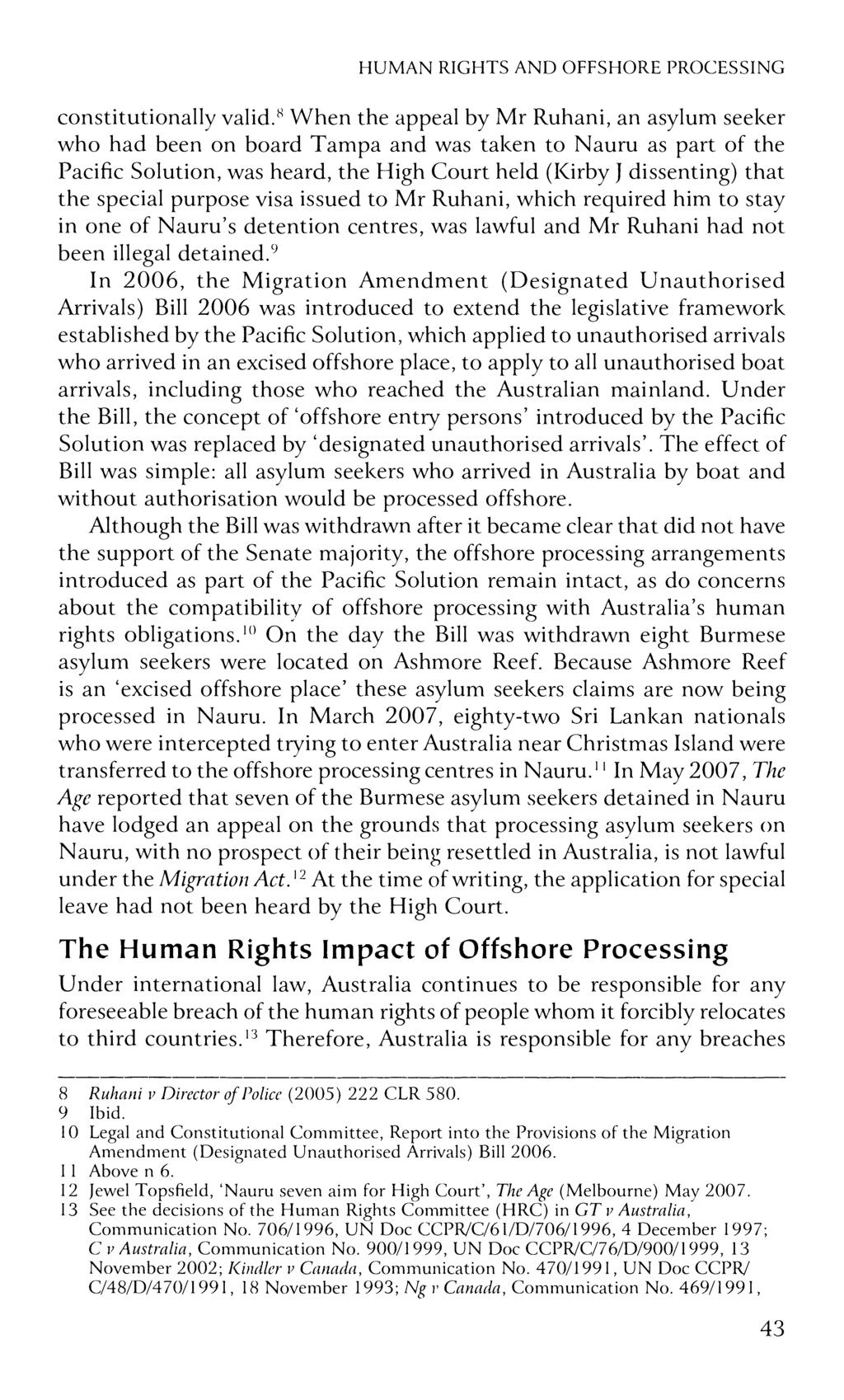 HUMAN RIGHTS AND OFFSHORE PROCESSING constitutionally valid.