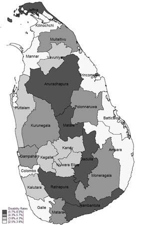 Northern and Eastern province (Department of Census and Statistics 2016). It is, however, notable that both disability and mental illness are high in Jaffna district.