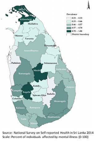 (2016) conduct a more rigorous study and find that the prevalence of depression and anxiety is greater in Sri Lanka s postconflict areas, among older, married, and individuals that spent time in