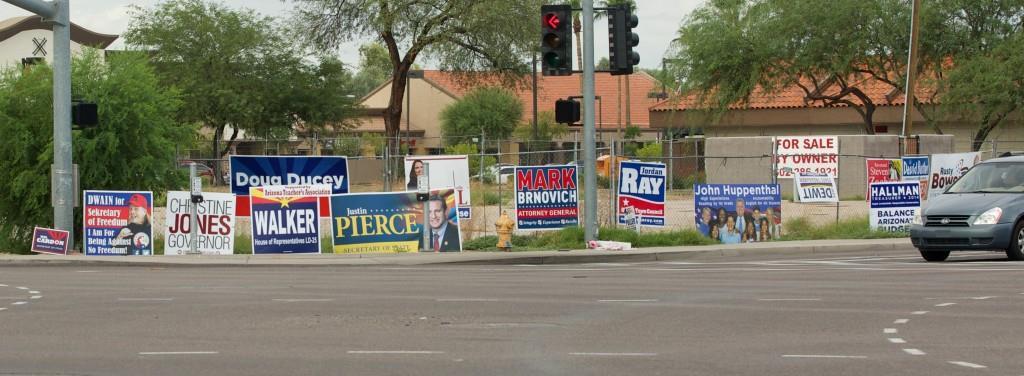 A problem for Arizona: ELECTION SIGNS. Arizona s State Legislature expressly allows election signs in the public right-of-way.