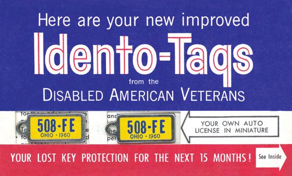 Then, if the keys were misplaced, anyone finding them would see instructions on the back of the IdentoTag, requesting that the keys be dropped into the nearest mailbox. The U.S.
