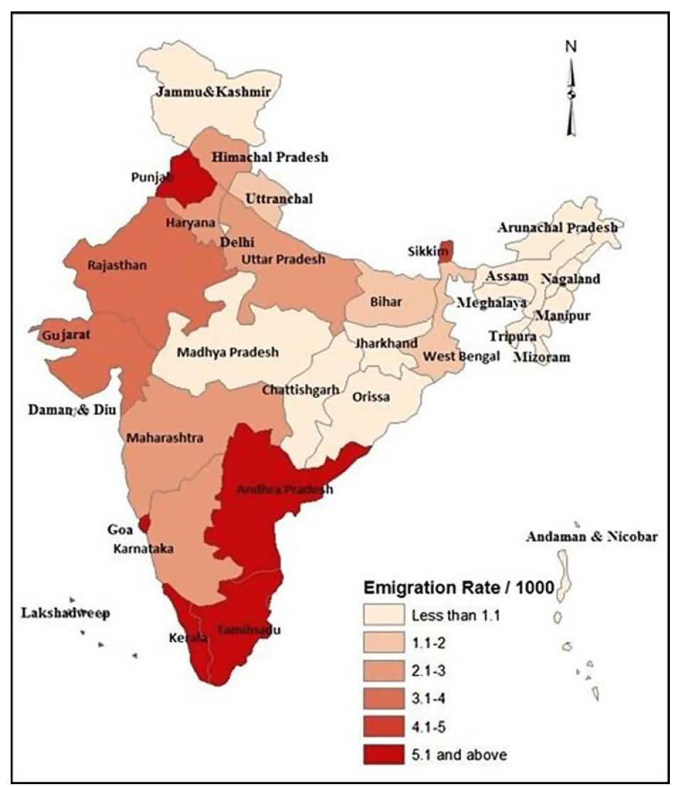 Emigration rate, India, 2007-08