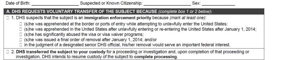 PEP CATCHALL DETAINER FORM I 247X Missing: 1. The PEP memo requires special circumstances to issue a detainer.
