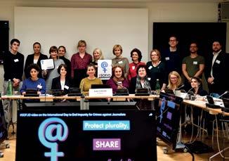 Participants at an OSCE-organized Safety of Female Journalists Online (#SOFJO) workshop, Vienna, 15 November 2017.