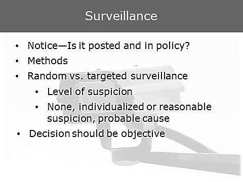 1 min Surveillance Surveillance Insert agency policy regarding surveillance.