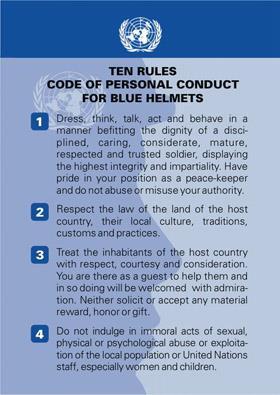 Code of Conduct Key rules governing how peacekeepers should conduct themselves Full Version part