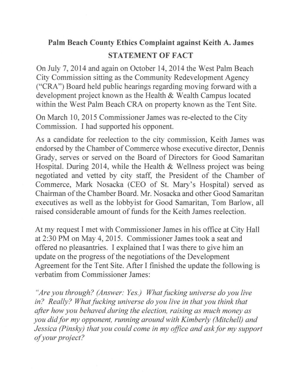 Palm Beach County Ethics Complaint against Keith A.