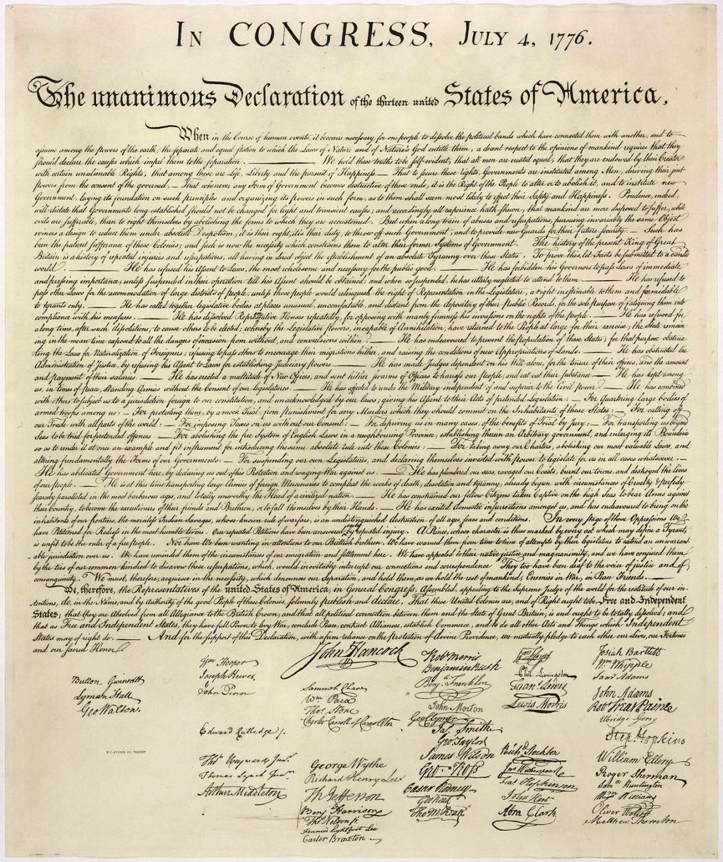 Politics of Independence On July 4, 1776 at the Continental Congress Thomas Jefferson wrote the Declaration of Independence in