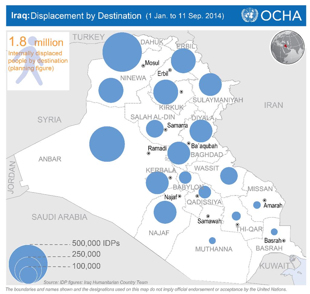 Iraq IDP CRISIS Situation Report No. 11 (6 September 12 September 2014) This report is produced by OCHA Iraq in collaboration with humanitarian partners.