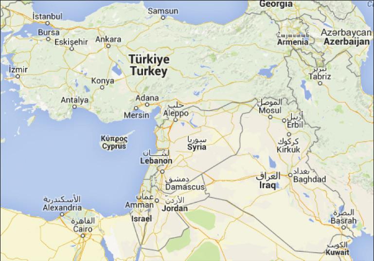 Map 1: Countries under Study Iraq, Jordan, Lebanon, Syria and Turkey Source: www.maps.google.com, accessed, 20.04.2015.