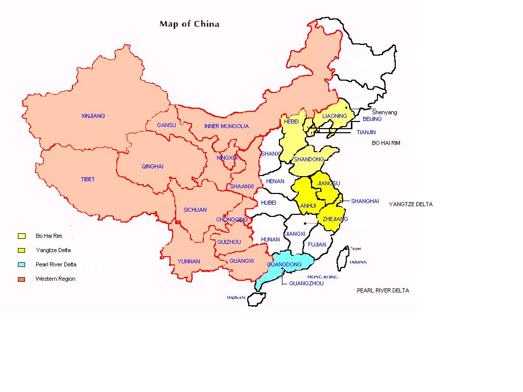 Western Region Bohai Rim Yangtze Delta Pearl