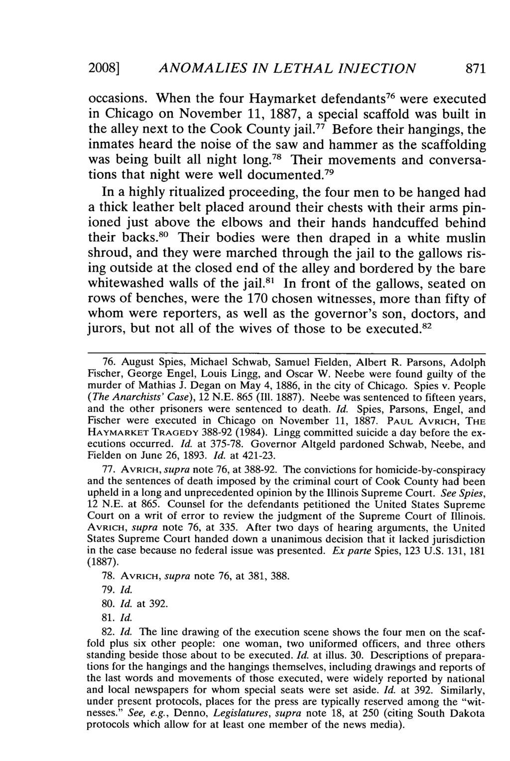 2008] ANOMALIES IN LETHAL INJECTION 871 occasions.
